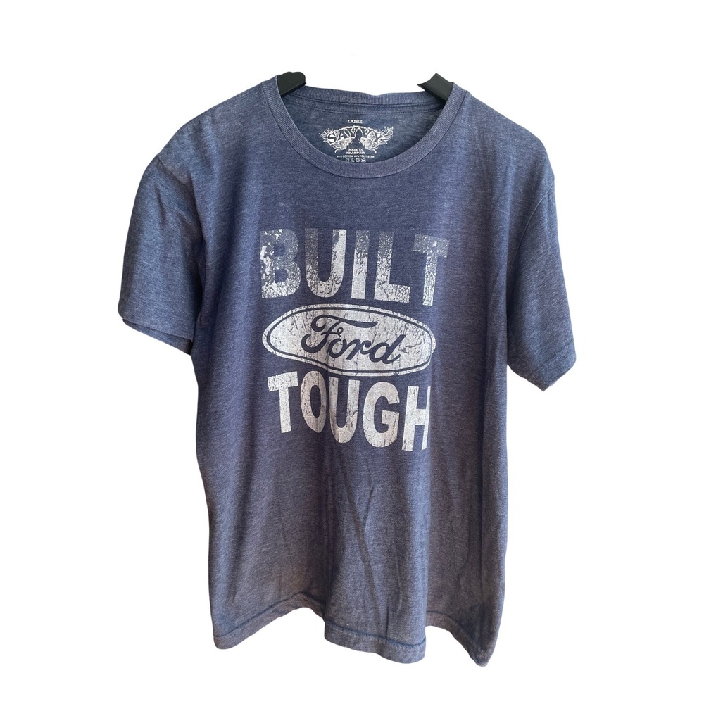 Built Ford Tough Blue Graphic T-Shirt Men's Large Savvy Distressed Car Logo Tee